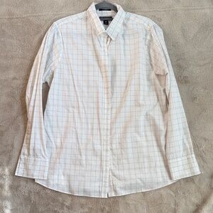 Lands' End Women’s White and Beige Check Dress Shirt